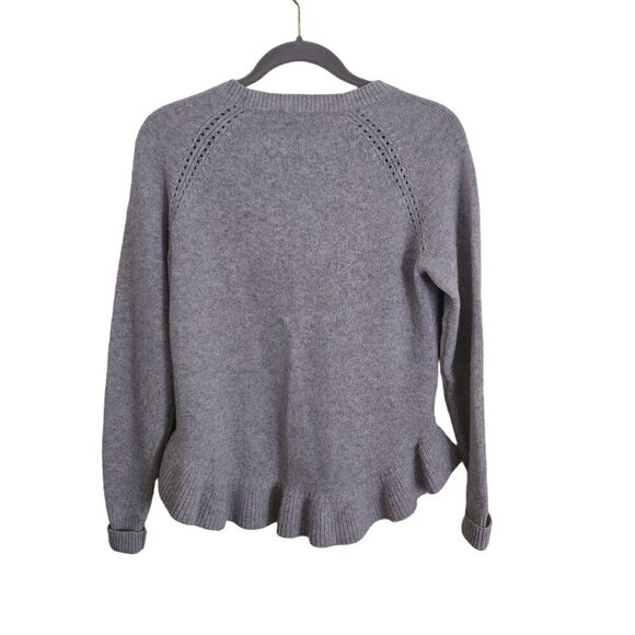 Ann Taylor Wool Cashmere Ruffled Hem Neutral Gray Sweater Size M - Picture 3 of 7